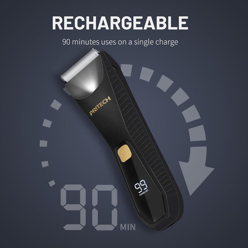 pritech Manscape Body Hair Trimmer for Men - Waterproof Pubic Hair Ball Trimmer, Ceramic Blade Electric Body Shavers for Men with USB-C Charging, Wet & Dry Use & Nick-Free Design, Sensitive Skin Safe - Image 4